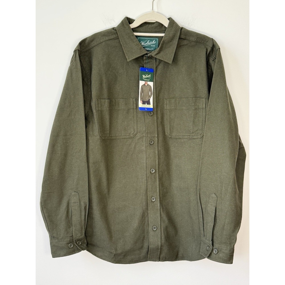 Woolrich Men's 100% Cotton Chamois Shirt Green Size Large Button Down